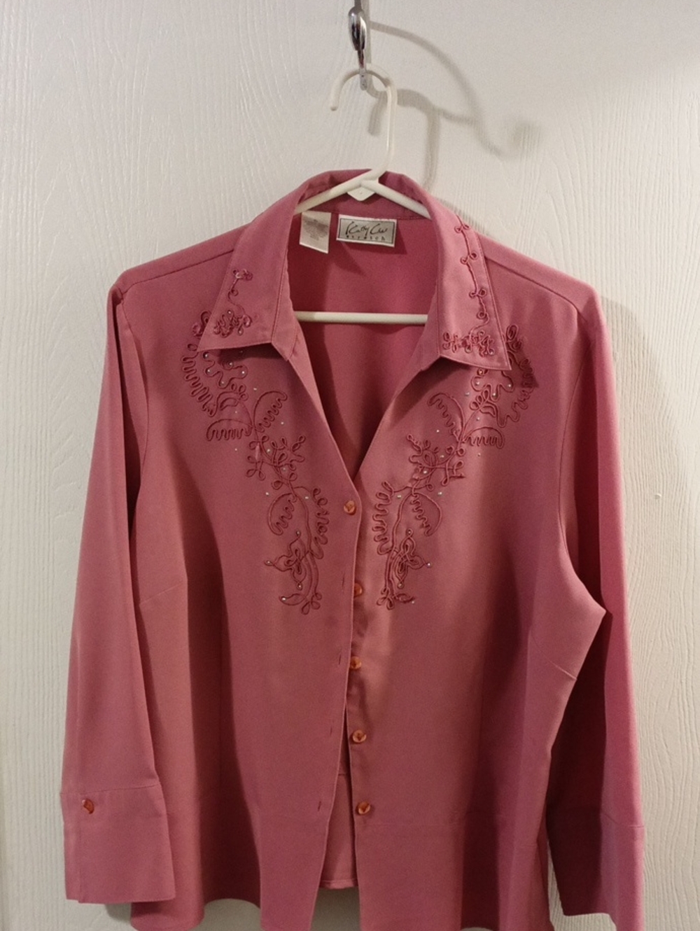 Women's Rose Pink Embroidered Button-Down Shirt